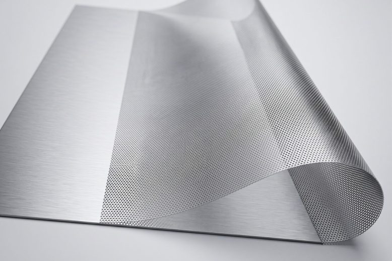 Flexible photo-etched metal mesh with dense perforations for foldable-phone support structures