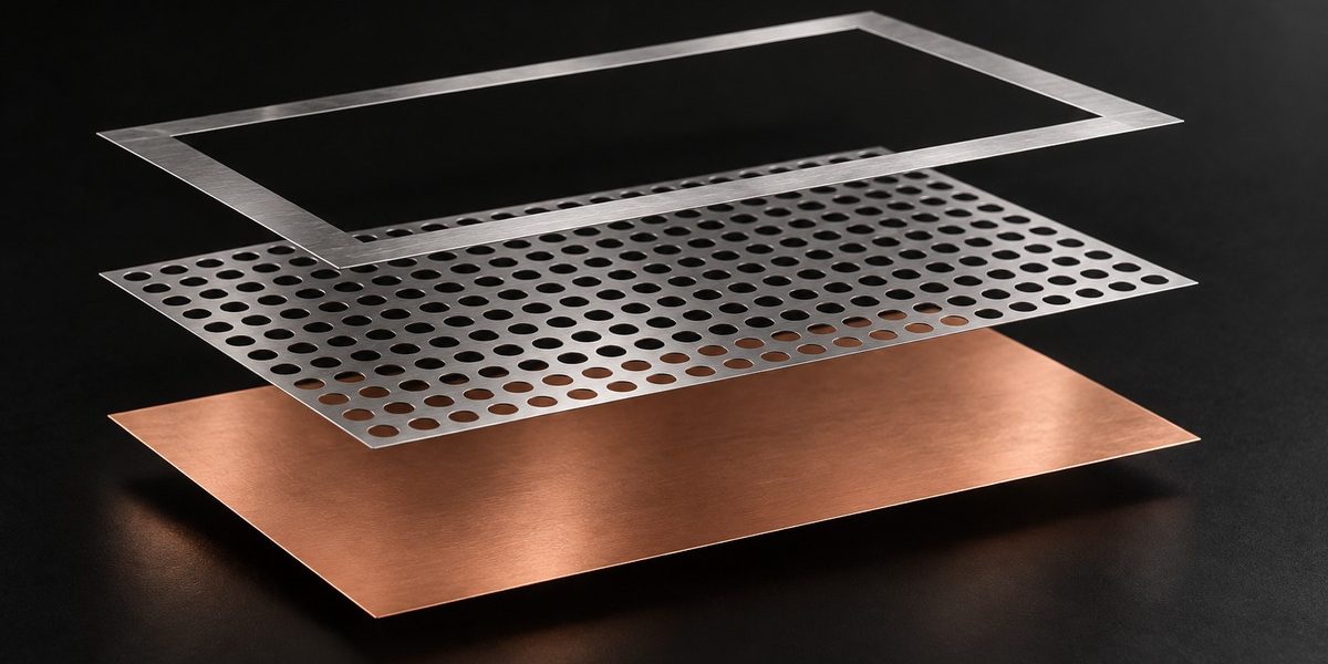 XINKETCHING illustration: Can Photo Etching Make the Thin Metal Layers Inside a Vapor Chamber? Concept illustration of thin metal spacer and perforated layers, not a complete vapor chamber