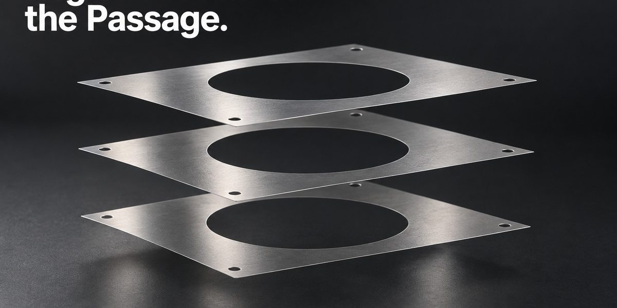 XINKETCHING illustration: How Do You Keep Openings Aligned in a Stack of Etched Metal Layers? Parallel thin metal layers with corresponding alignment openings
