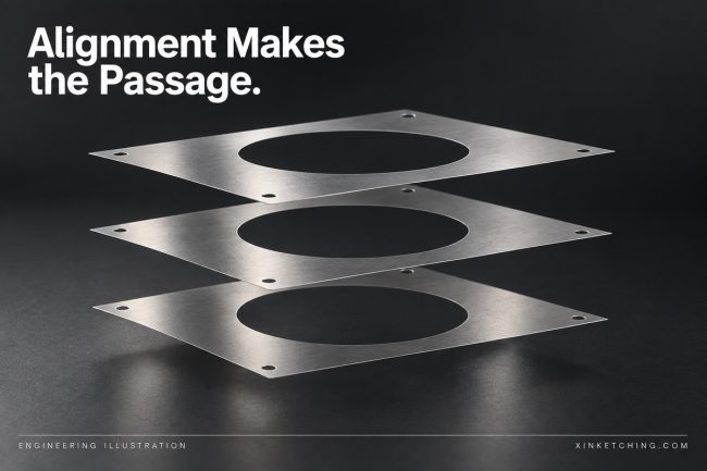 Parallel thin metal layers with corresponding alignment openings