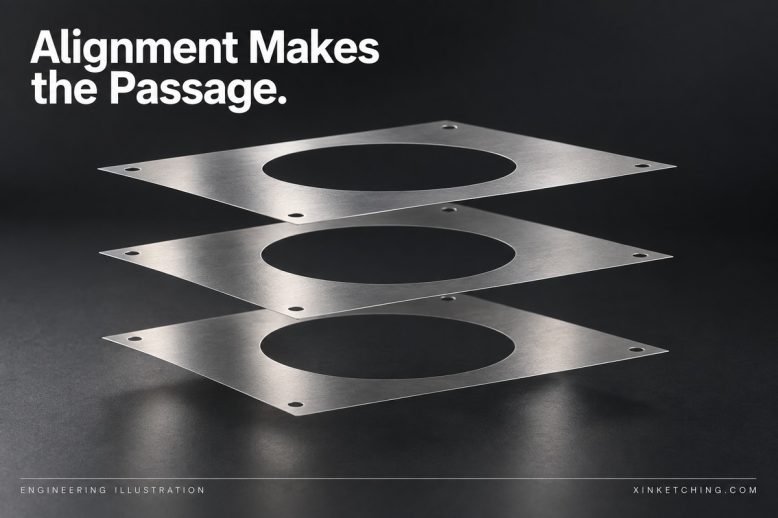 Parallel thin metal layers with corresponding alignment openings