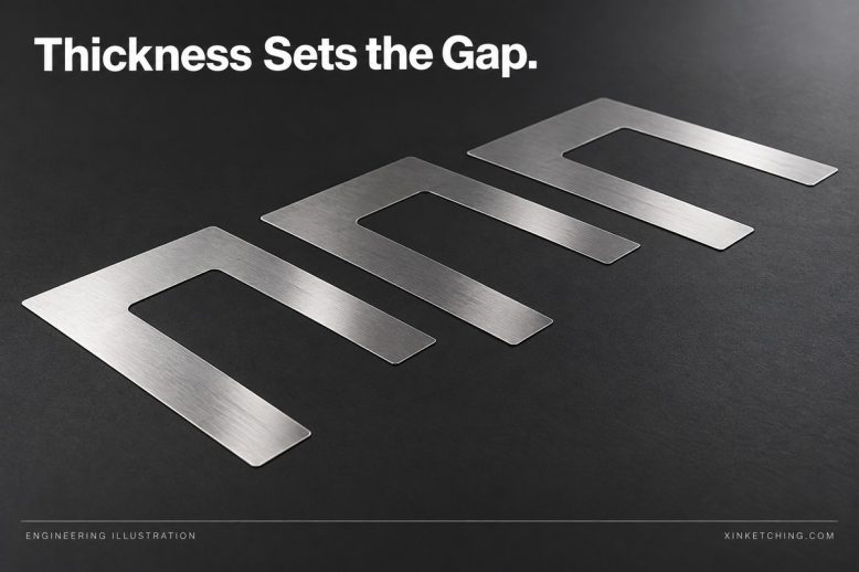 Three flat thin open-ended shim foils