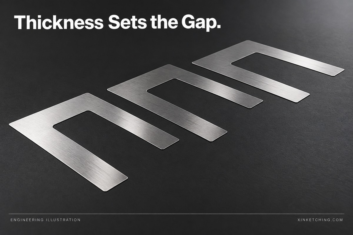 Three flat thin open-ended shim foils