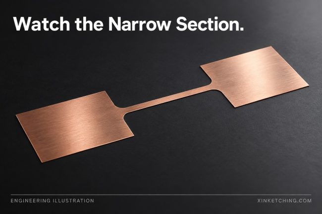 Illustrative thin copper conductor with a narrowed central section