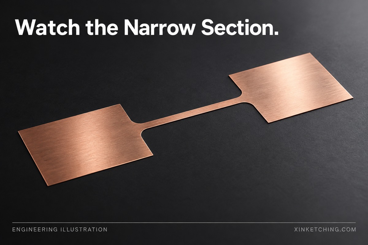 Illustrative thin copper conductor with a narrowed central section