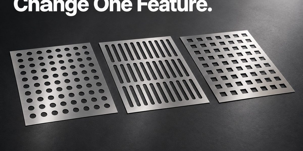 XINKETCHING illustration: How Do You Compare Etched Prototypes Without Losing Track of the Design? Three concept metal plates with different aperture patterns