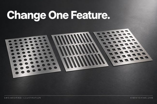 Three concept metal plates with different aperture patterns