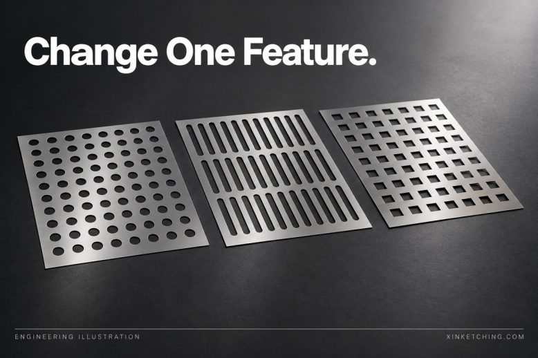 Three concept metal plates with different aperture patterns