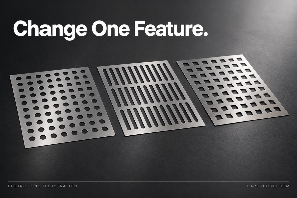 Three concept metal plates with different aperture patterns