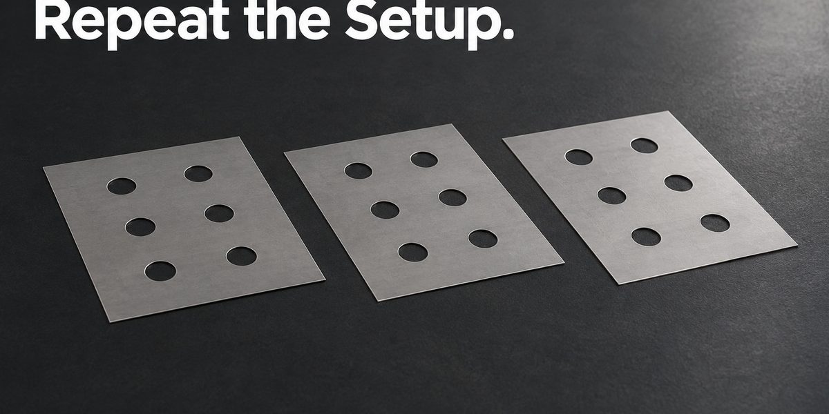 XINKETCHING illustration: What Can a Pilot Lot Actually Prove About Etched-Part Repeatability? Three identical flat thin perforated metal samples