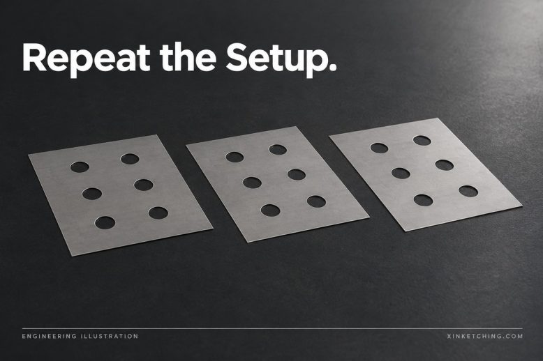 Three identical flat thin perforated metal samples