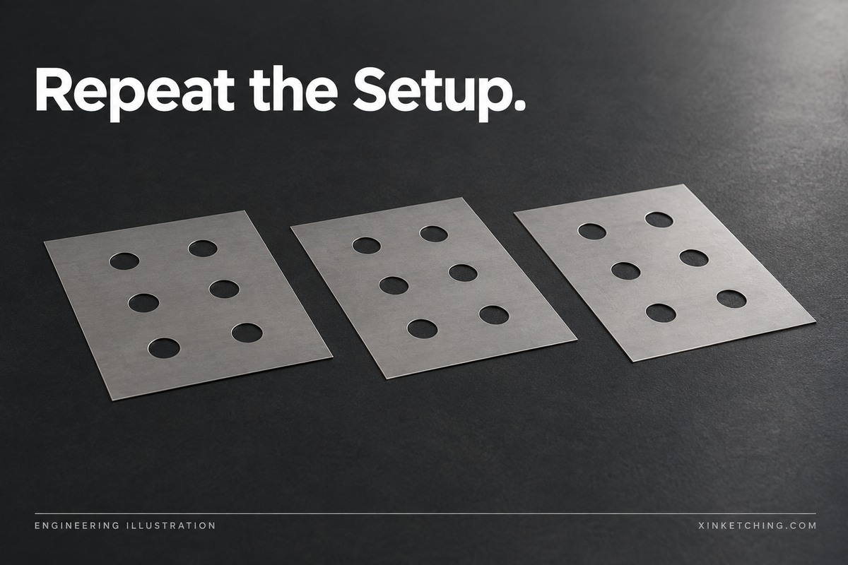 Three identical flat thin perforated metal samples