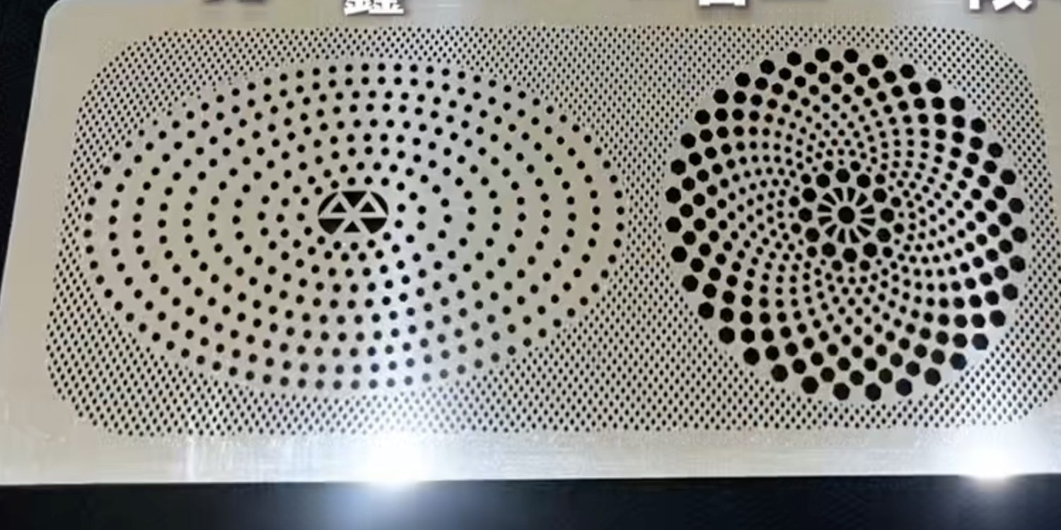 etched-speaker-grille-gradient An etched perforated panel with graduated hole sizes